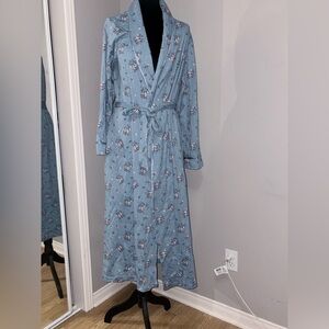 Charter Club - Blue Floral Long Robe with Tie Belt - Medium